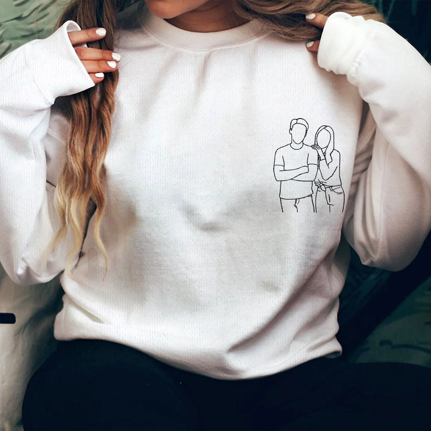 Custom Photo Portrait One Line - Gift For Yourself, Family, Couples, Pet Lovers - Personalized Embroidered Sweatshirt - Image 5
