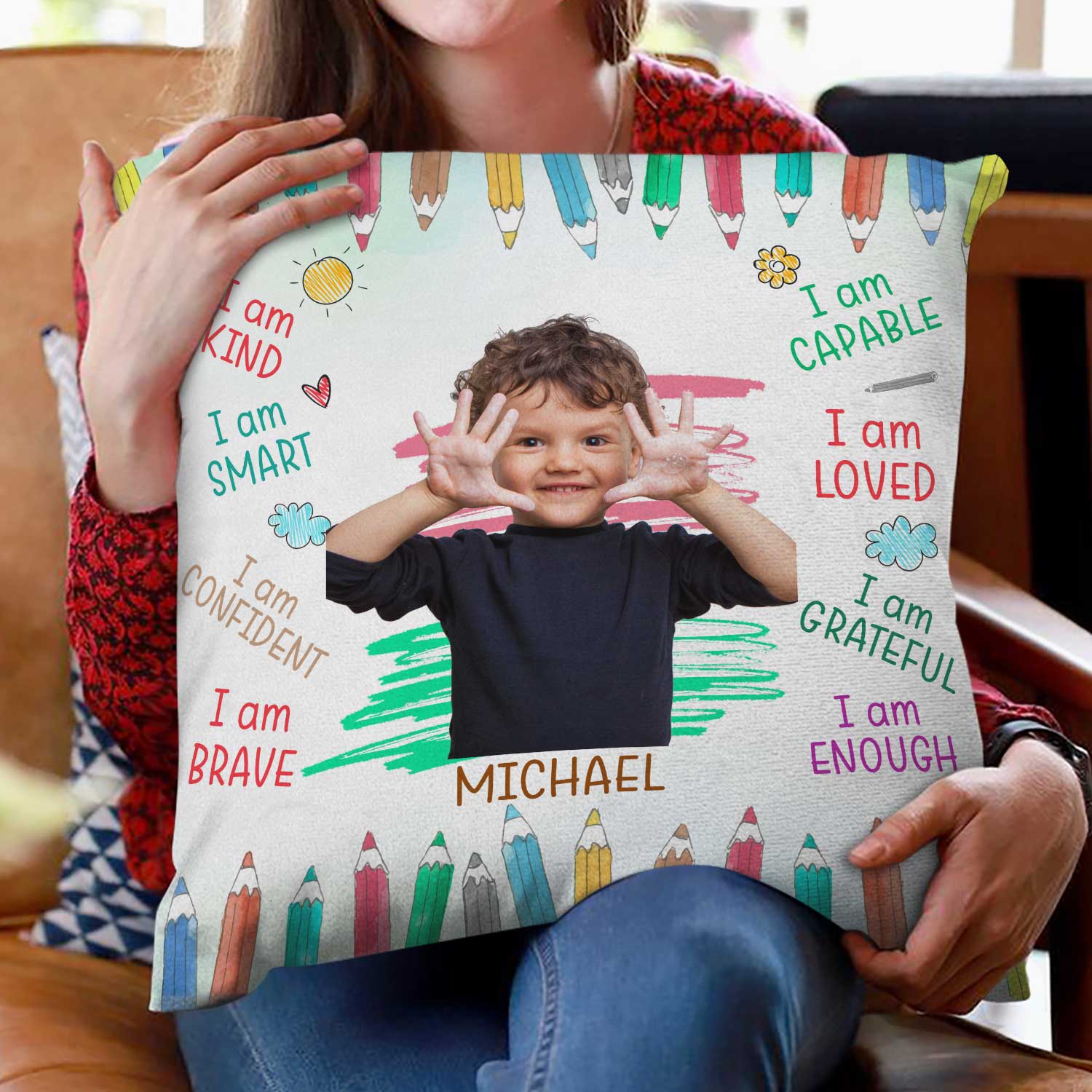 Custom Photo Positive Affirmations - Gift For Kid, Daughter, Son, Granddaughter, Grandson, Grandkid - Personalized Pillow - Image 3
