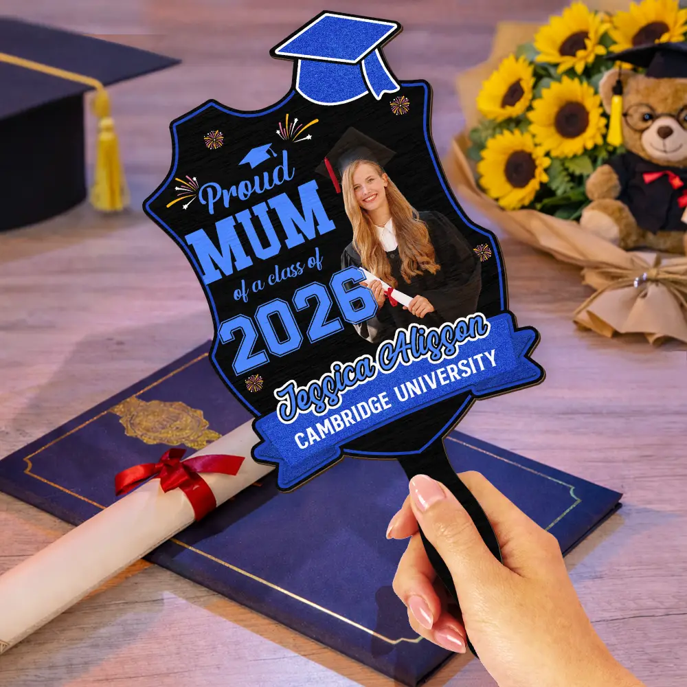 Custom Photo Proud Dad Mom Sister Bestie Graduation - Personalized Graduation Handheld Fan - Image 4