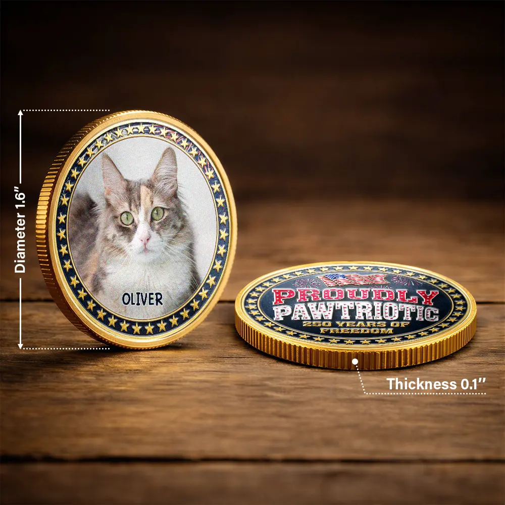 Custom Photo Proudly Pawtriotic 250 Years Of Freedom Dog Cat - Personalized Commemorative Keepsake Coin - Image 3