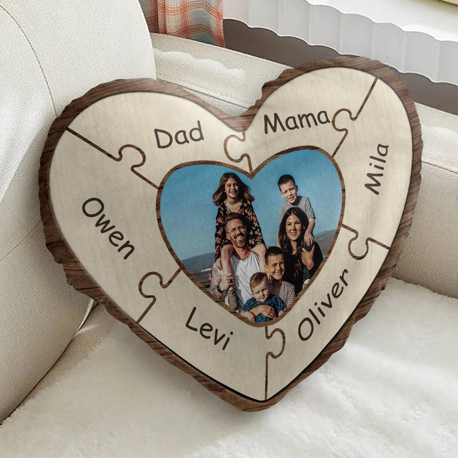 Custom Photo Puzzle Name - Birthday, Holiday Gift For Parent, Couple, Grandparent - Personalized Heart Shaped Pillow - Image 2