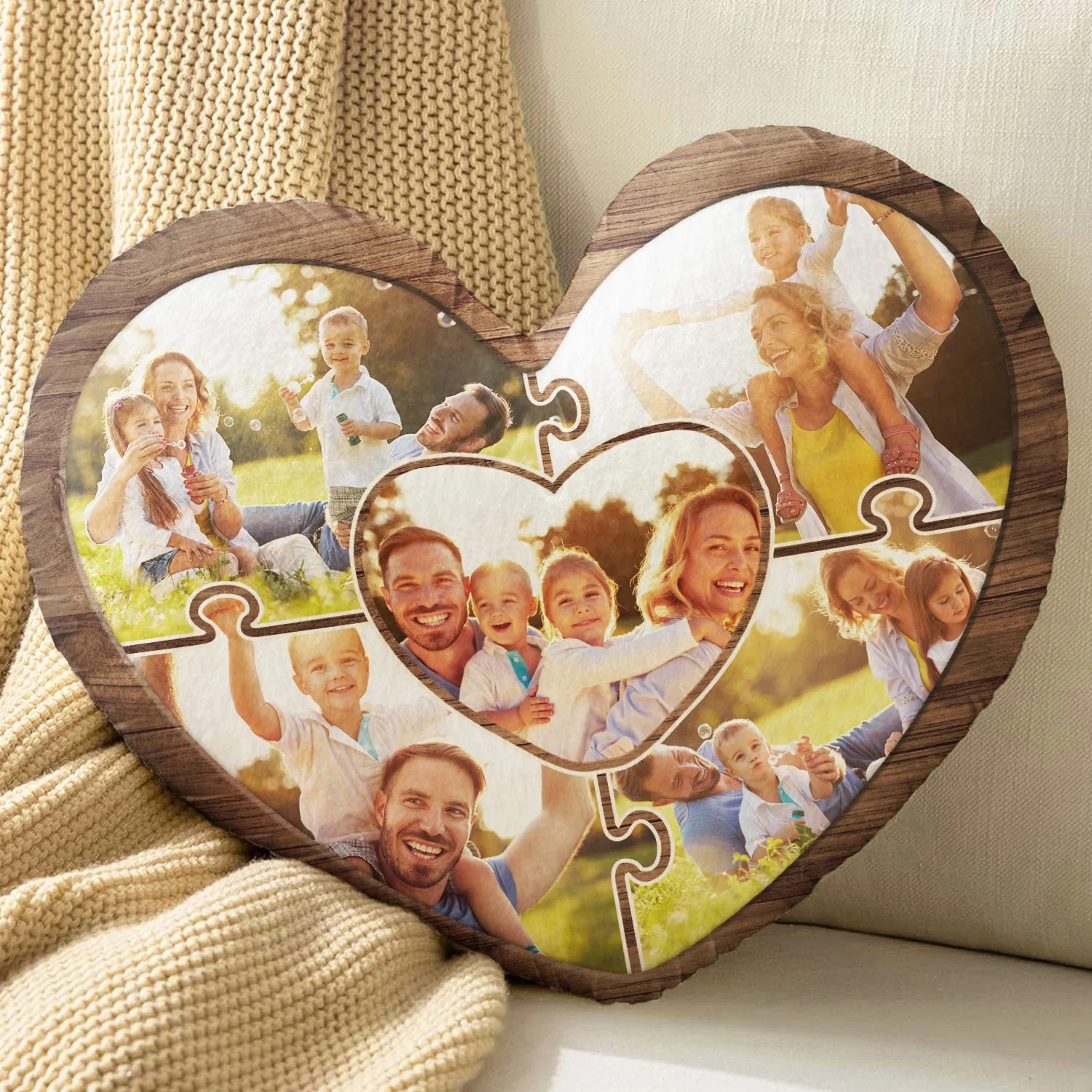 Custom Photo Puzzle Picture - Birthday, Holiday Gift For Parent, Couple, Grandparent - Personalized Heart Shaped Pillow - Image 4