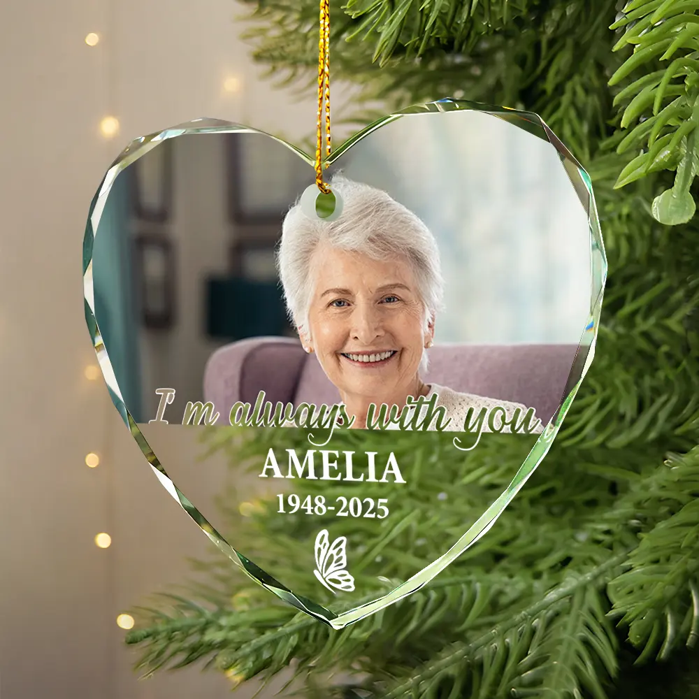 Custom Photo Forever In Our Hearts - Personalized Heart Shaped Glass Ornament - Image 2