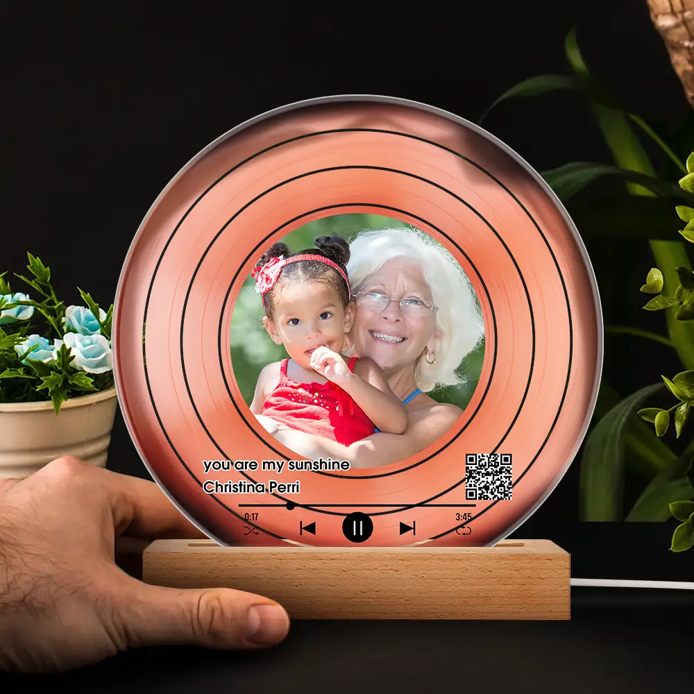 Custom Photo QR Code Mother Grandma Decorative Vinyl Record - Personalized 3D Led Light Wooden Base - Image 5
