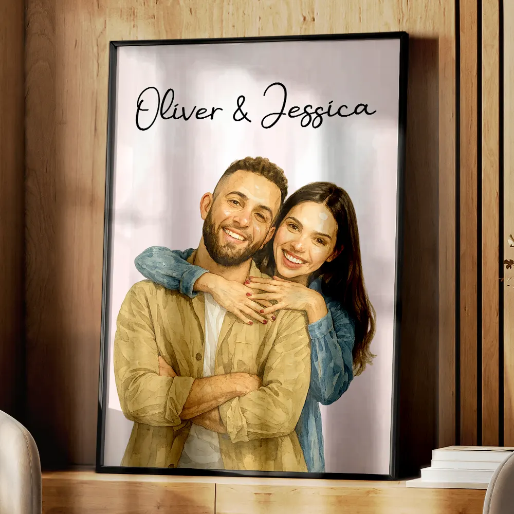Custom Photo Realistic Watercolor Art Couple Family - Personalized Poster - Image 5