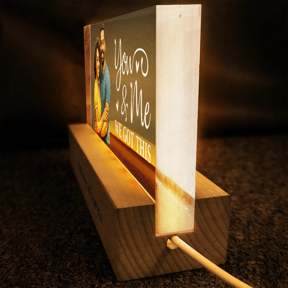 Custom Photo Realistic Watercolor Art Couple You & Me We Got This - Personalized Rectangle LED Light - Image 5