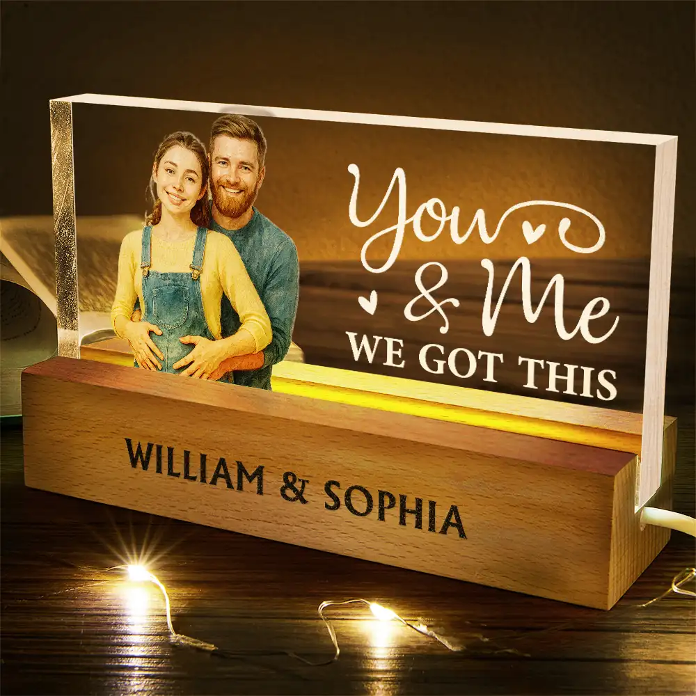 Custom Photo Realistic Watercolor Art Couple You & Me We Got This - Personalized Rectangle LED Light - Image 6