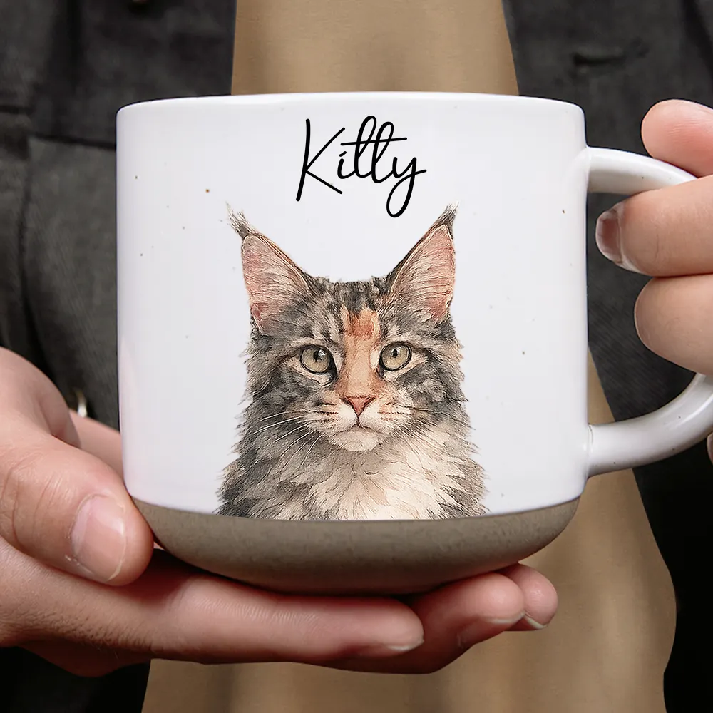 Custom Photo Realistic Watercolor Art Dog Cat Couple Bestie Family - Personalized Pottery Mug - Image 5