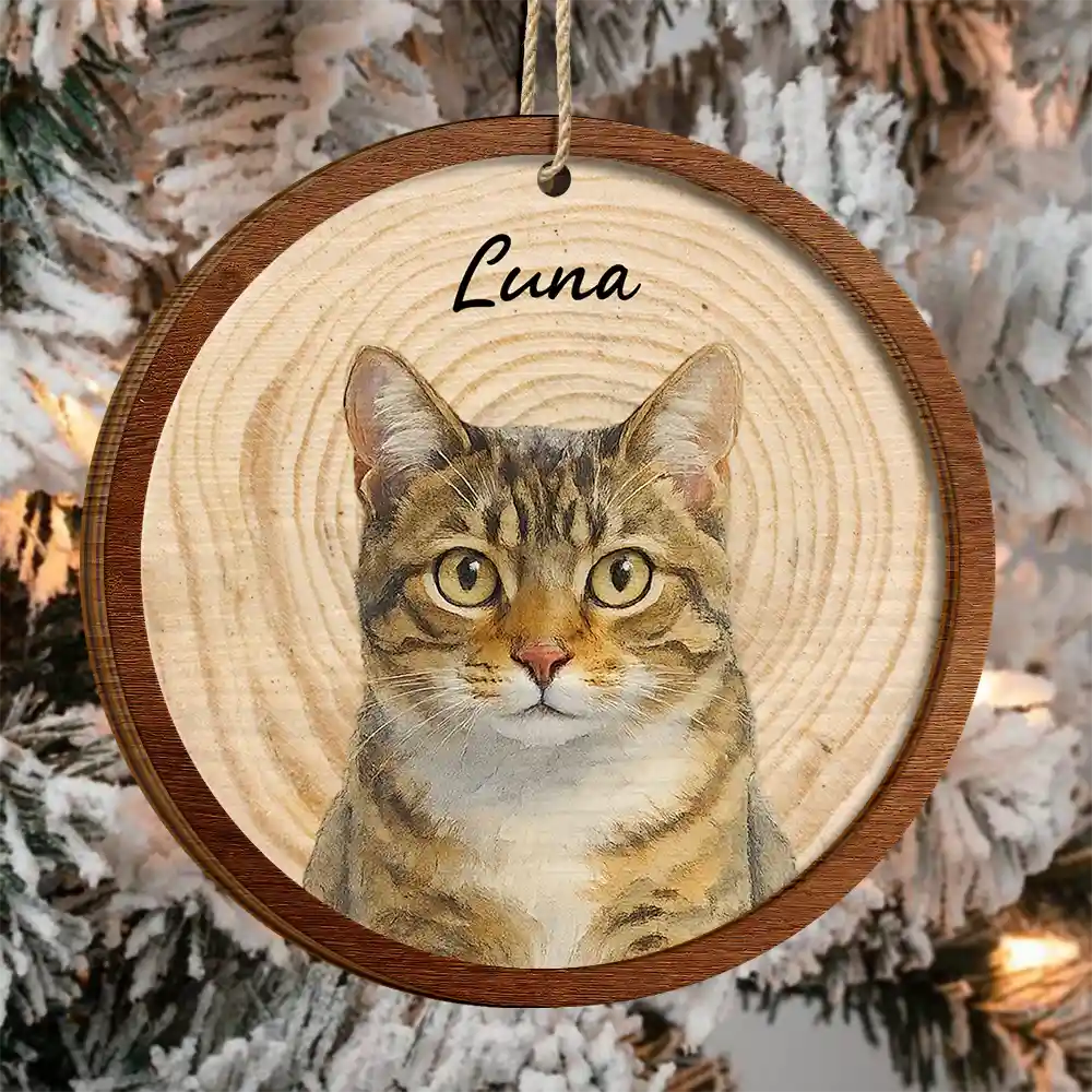 Custom Photo Realistic Watercolor Art Dog Cat Pet - Personalized 2-Layered Wooden Ornament - Image 4
