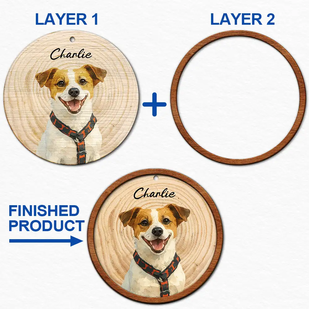 Custom Photo Realistic Watercolor Art Dog Cat Pet - Personalized 2-Layered Wooden Ornament - Image 7