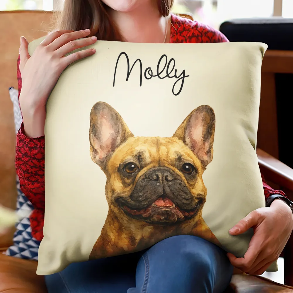 Custom Photo Realistic Watercolor Art Dog Cat Pet - Personalized Pillow - Image 3