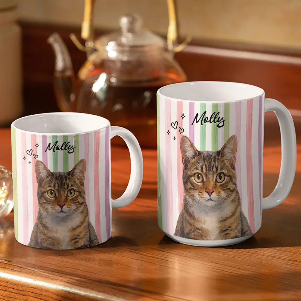 Custom Photo Realistic Watercolor Art Dog Cat Stripe Colors - Personalized White Edge-to-Edge Mug - Image 4