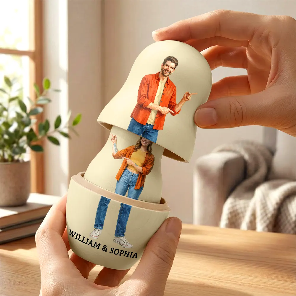 Custom Photo Realistic Watercolor Art Family Couple Besties - Personalized Portrait Nesting Doll - Image 2