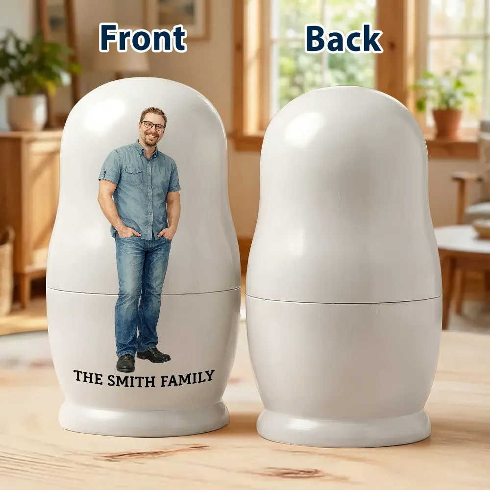 Custom Photo Realistic Watercolor Art Family Couple Besties - Personalized Portrait Nesting Doll - Image 3