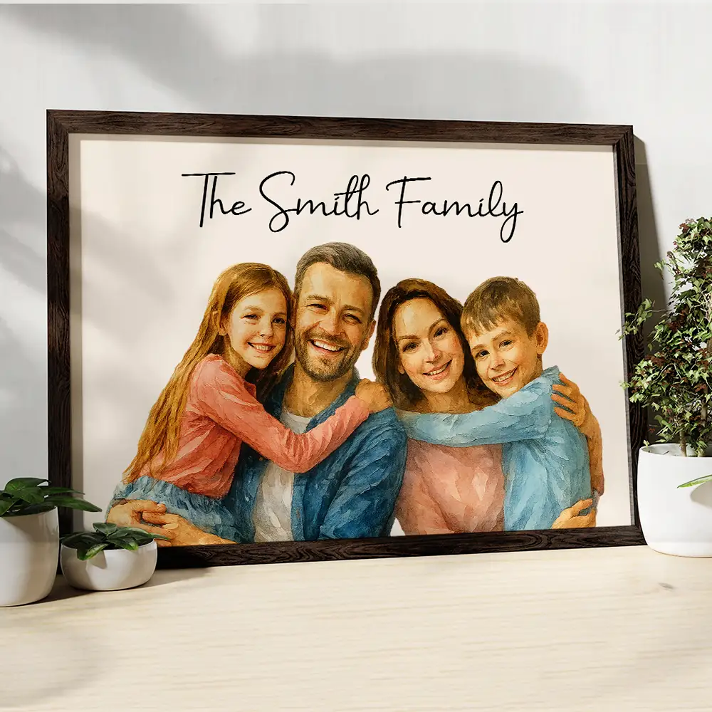 Custom Photo Realistic Watercolor Art Happy Family Parents Grandparents - Personalized Poster - Image 5