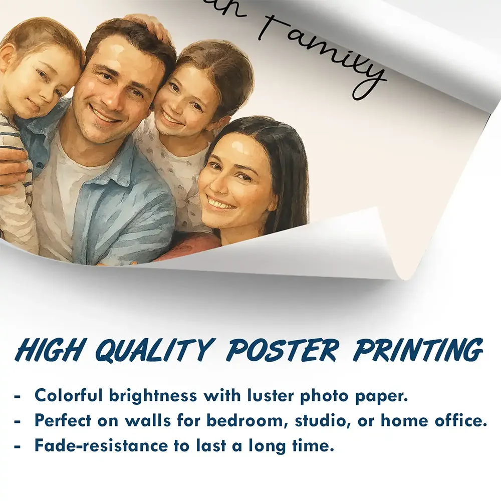 Custom Photo Realistic Watercolor Art Happy Family Parents Grandparents - Personalized Poster - Image 6