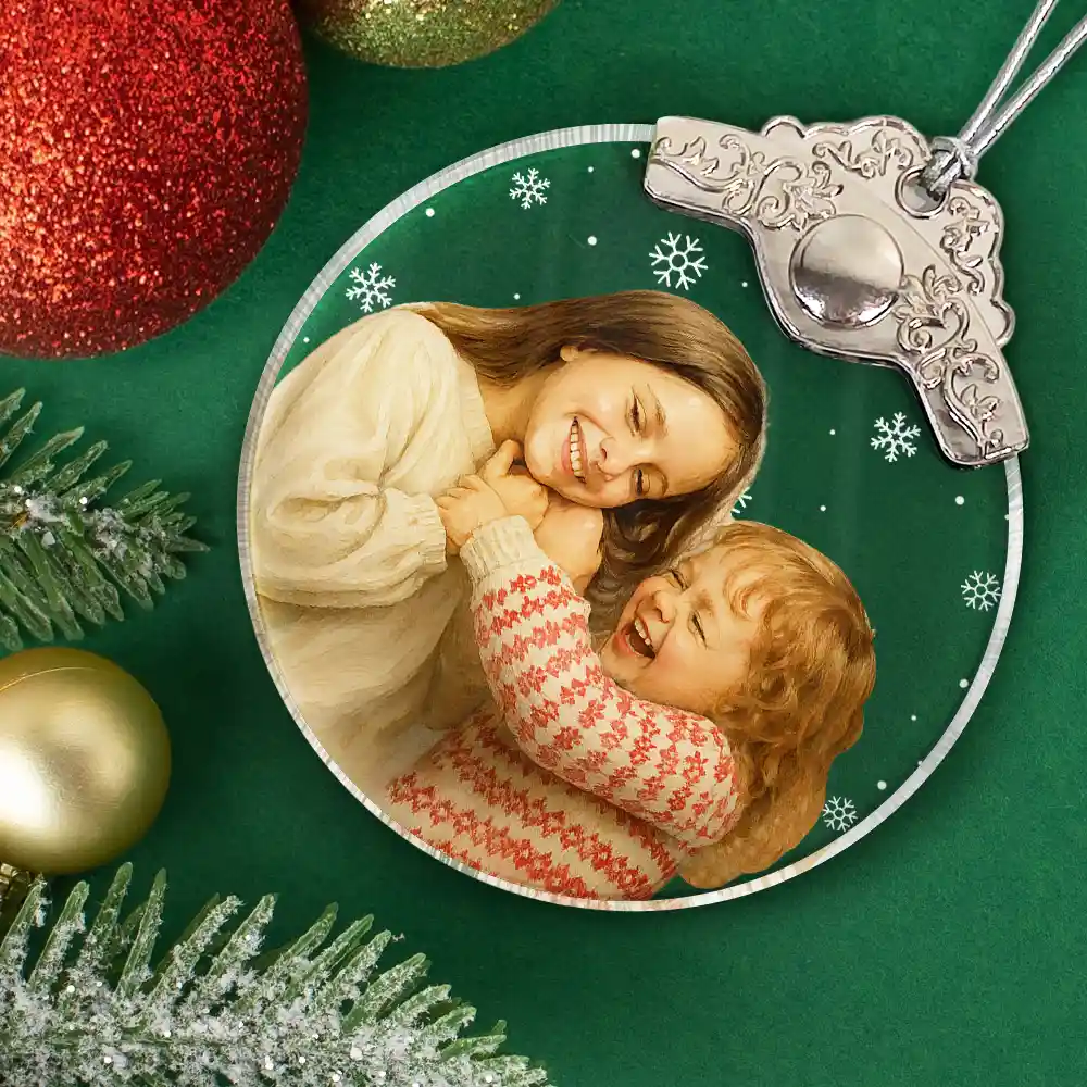 Custom Photo Realistic Watercolor Art Happy Kid - Personalized Glass Ornament With Silver Cap - Image 3