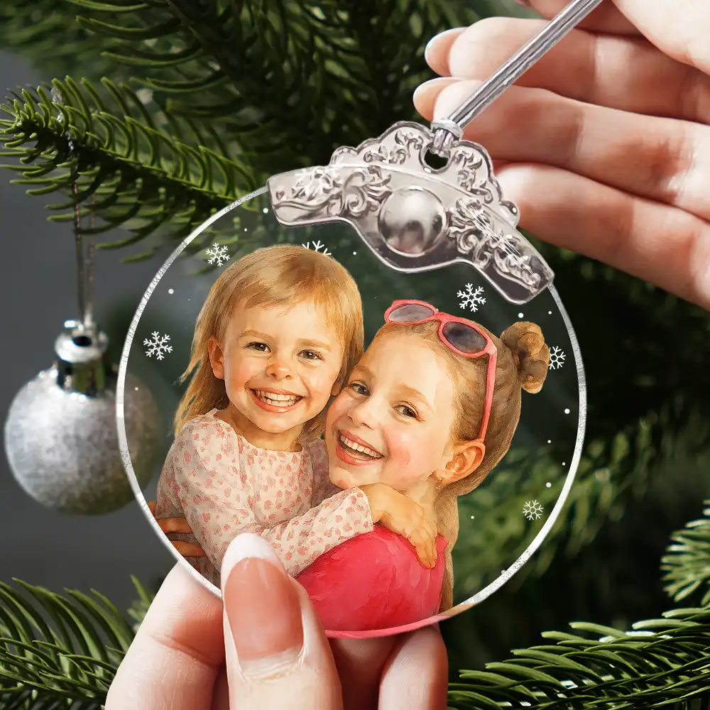 Custom Photo Realistic Watercolor Art Happy Kid - Personalized Glass Ornament With Silver Cap - Image 4