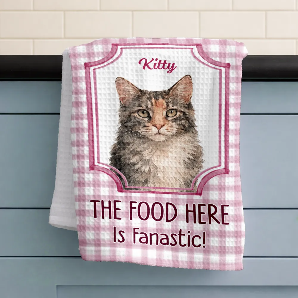 Custom Photo Realistic Watercolor Art If It Hits The Floor It's Mine Dog Cat - Personalized Kitchen Towel - Image 4