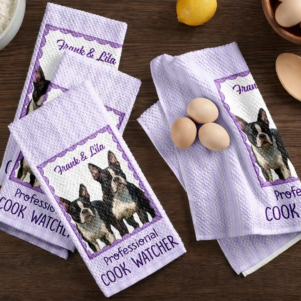 Custom Photo Realistic Watercolor Art If It Hits The Floor It's Mine Dog Cat - Personalized Kitchen Towel - Image 7