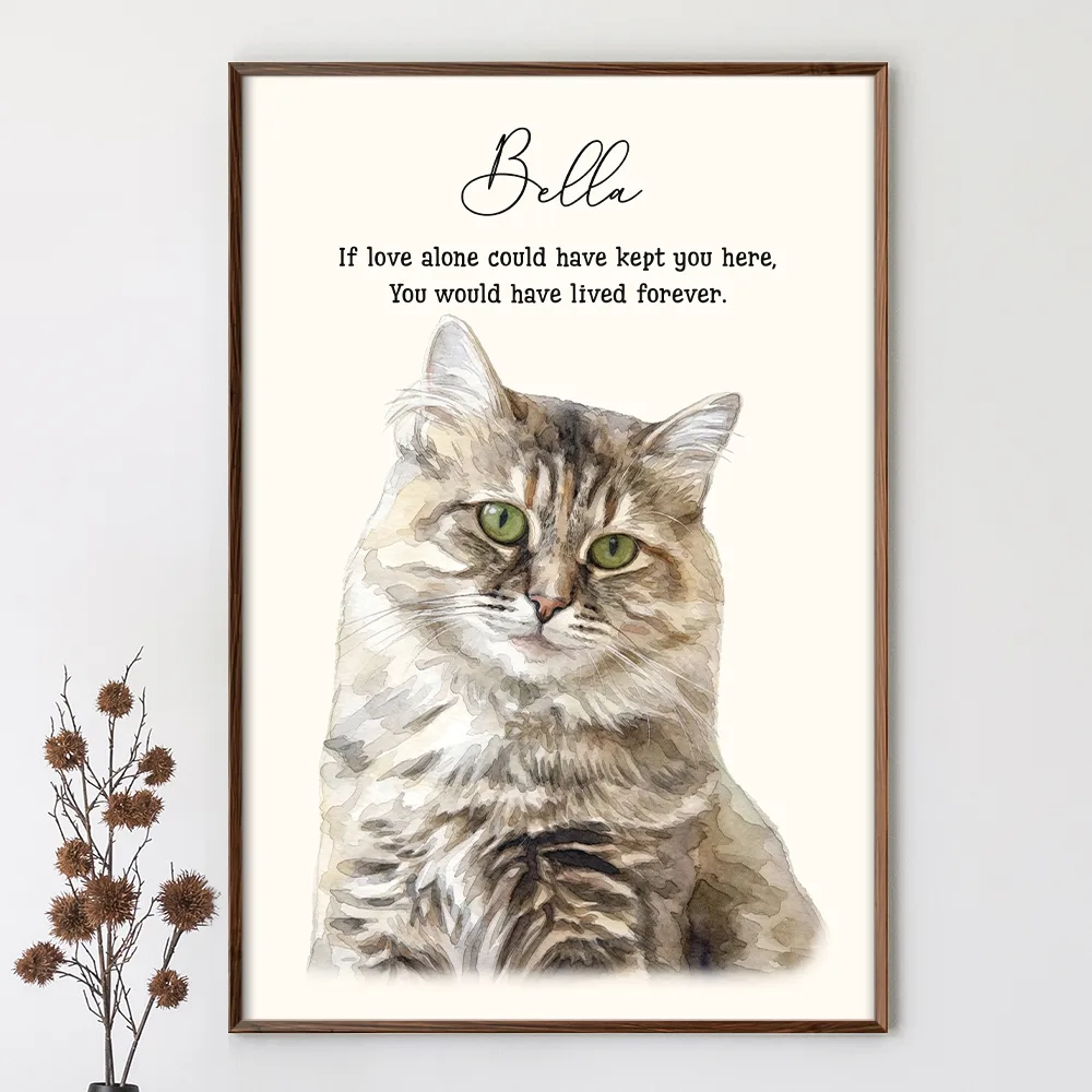 Custom Photo Realistic Watercolor Art Memorial Dog Cat If Love Alone Could Have Kept You Here - Personalized Poster - Image 4