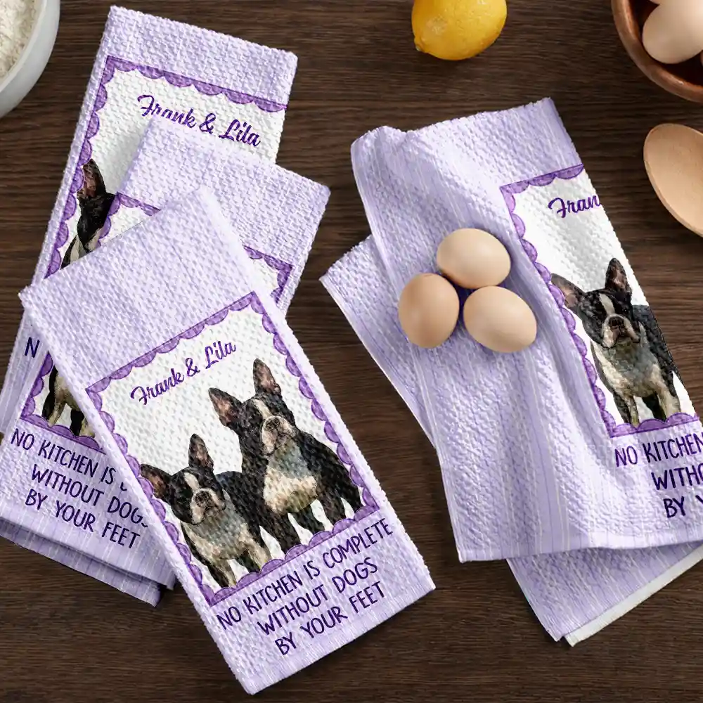 Custom Photo Realistic Watercolor Art No Kitchen Is Complete Without A Dog Cat By Your Feet - Personalized Kitchen Towel - Image 7