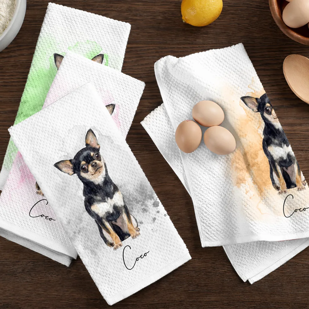 Custom Photo Realistic Watercolor Art Portrait Cat Dog Pet - Personalized Kitchen Towel - Image 7