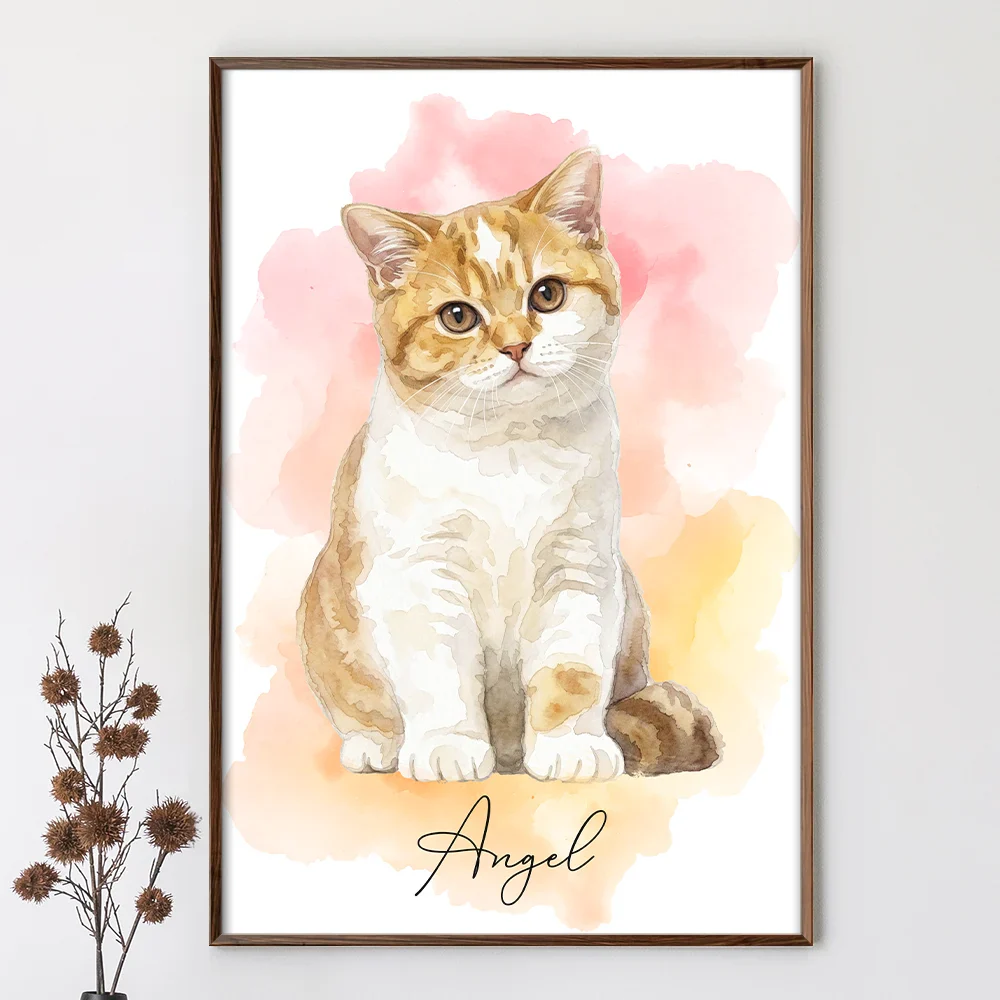Custom Photo Realistic Watercolor Art Portrait Cat Dog Pet - Personalized Poster - Image 4