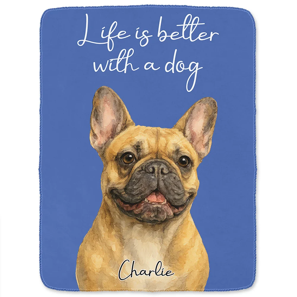 Custom Photo Realistic Watercolor Life Is Better With Dog - Personalized Fleece Blanket, Sherpa Blanket - Image 3