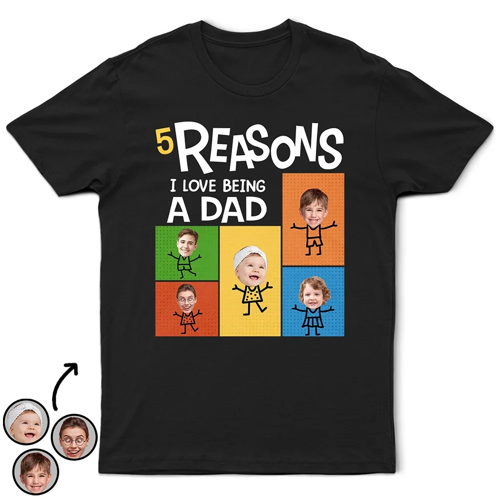 Custom Photo Reasons I Love Being Dad Grandpa - Personalized T Shirt