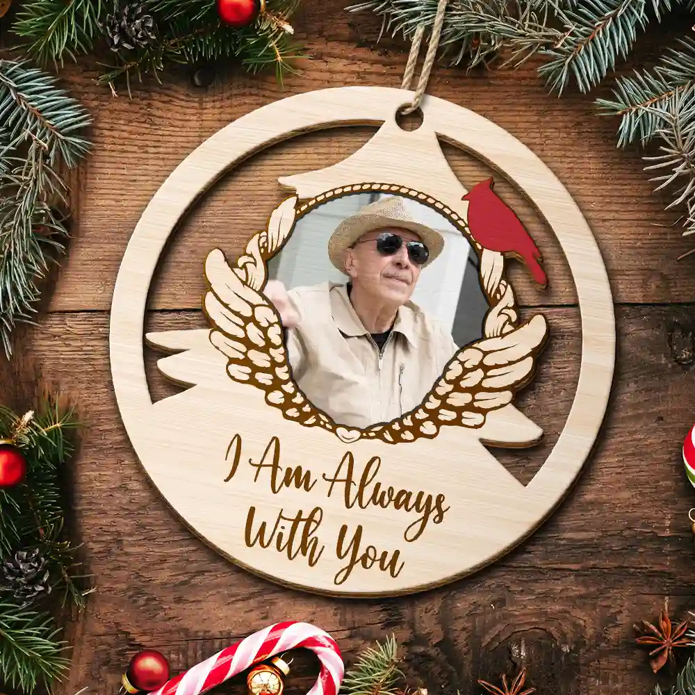 Custom Photo Red Cardinal On Christmas Tree - Personalized Wooden Cutout Ornament - Image 5