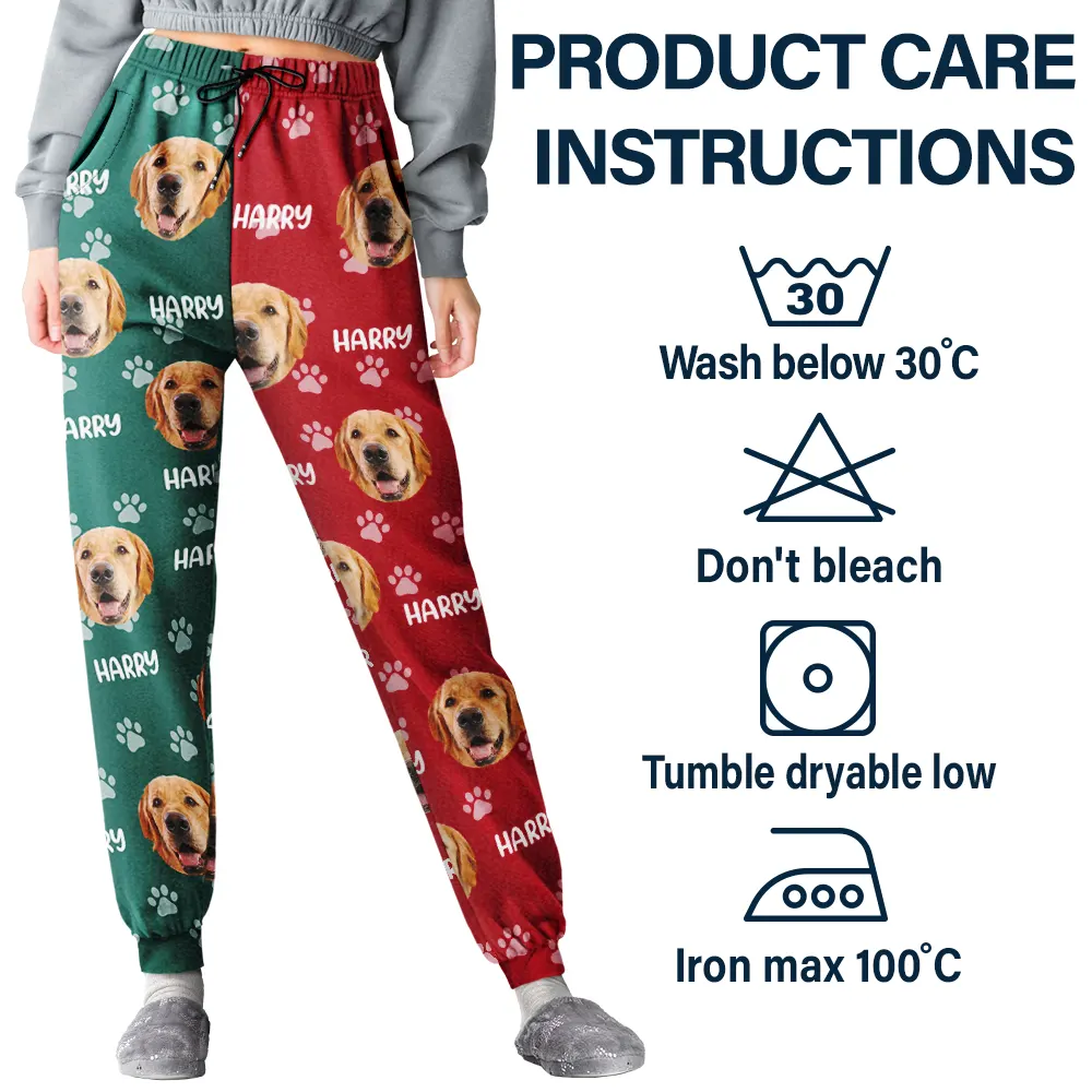 Custom Photo Red Green Pet Face - Personalized Pajama Pants - Image 6