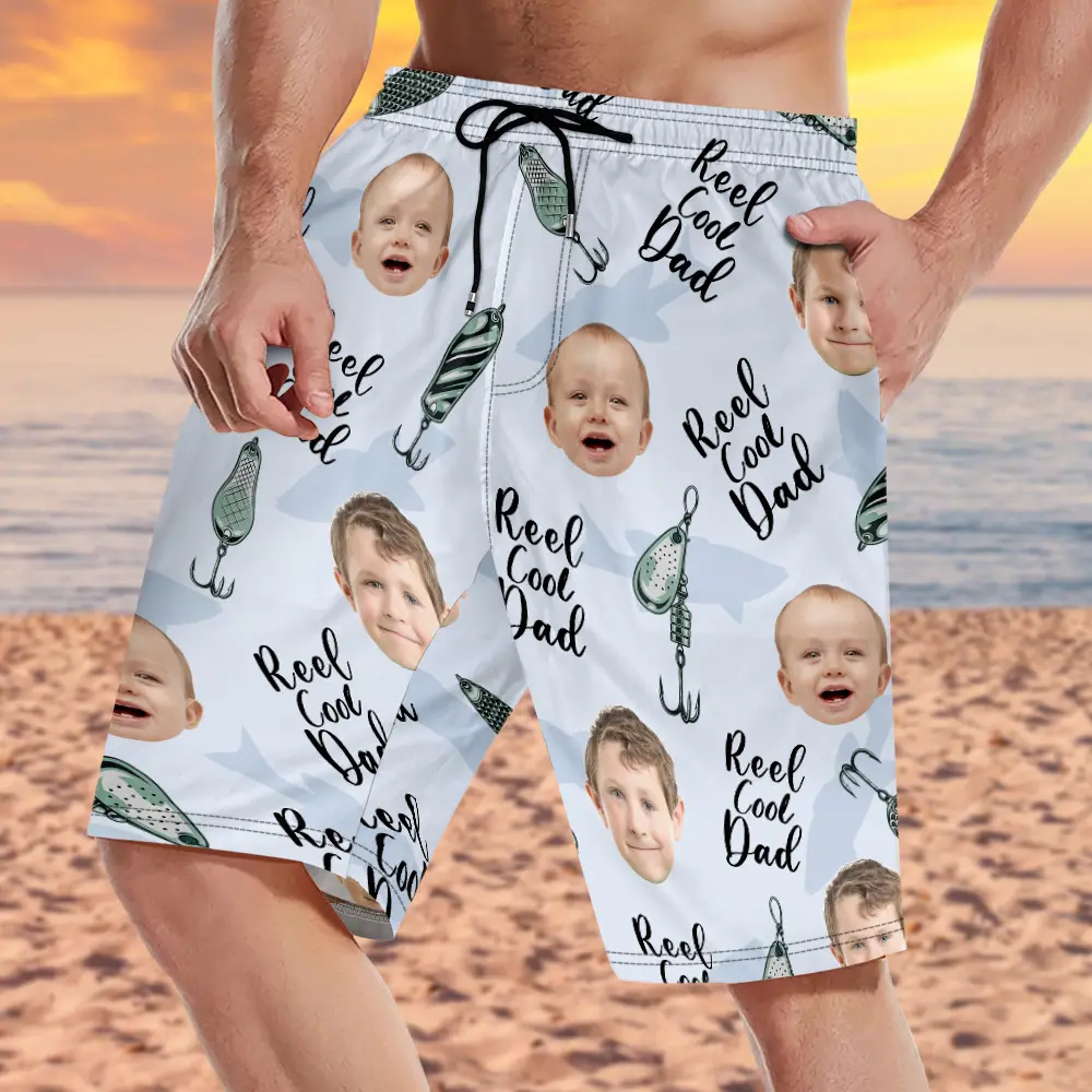 Custom Photo Reel Cool Dad - Personalized Unisex Beach Shorts - Image 4