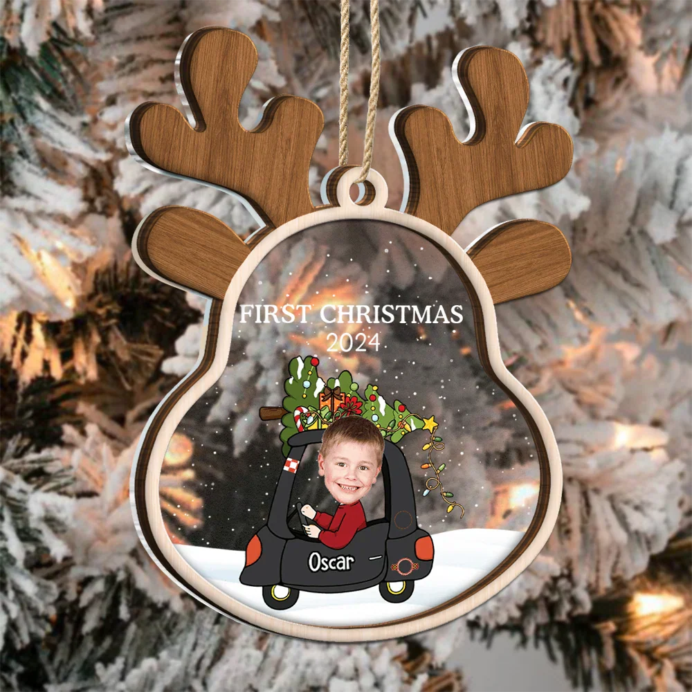 Custom Photo Reindeer Baby First Christmas - Personalized 2-Layered Mix Ornament - Image 4