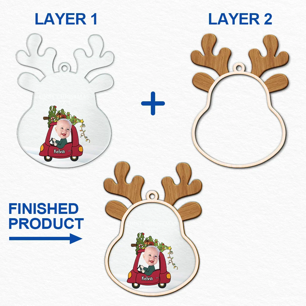 Custom Photo Reindeer Baby First Christmas - Personalized 2-Layered Mix Ornament - Image 7