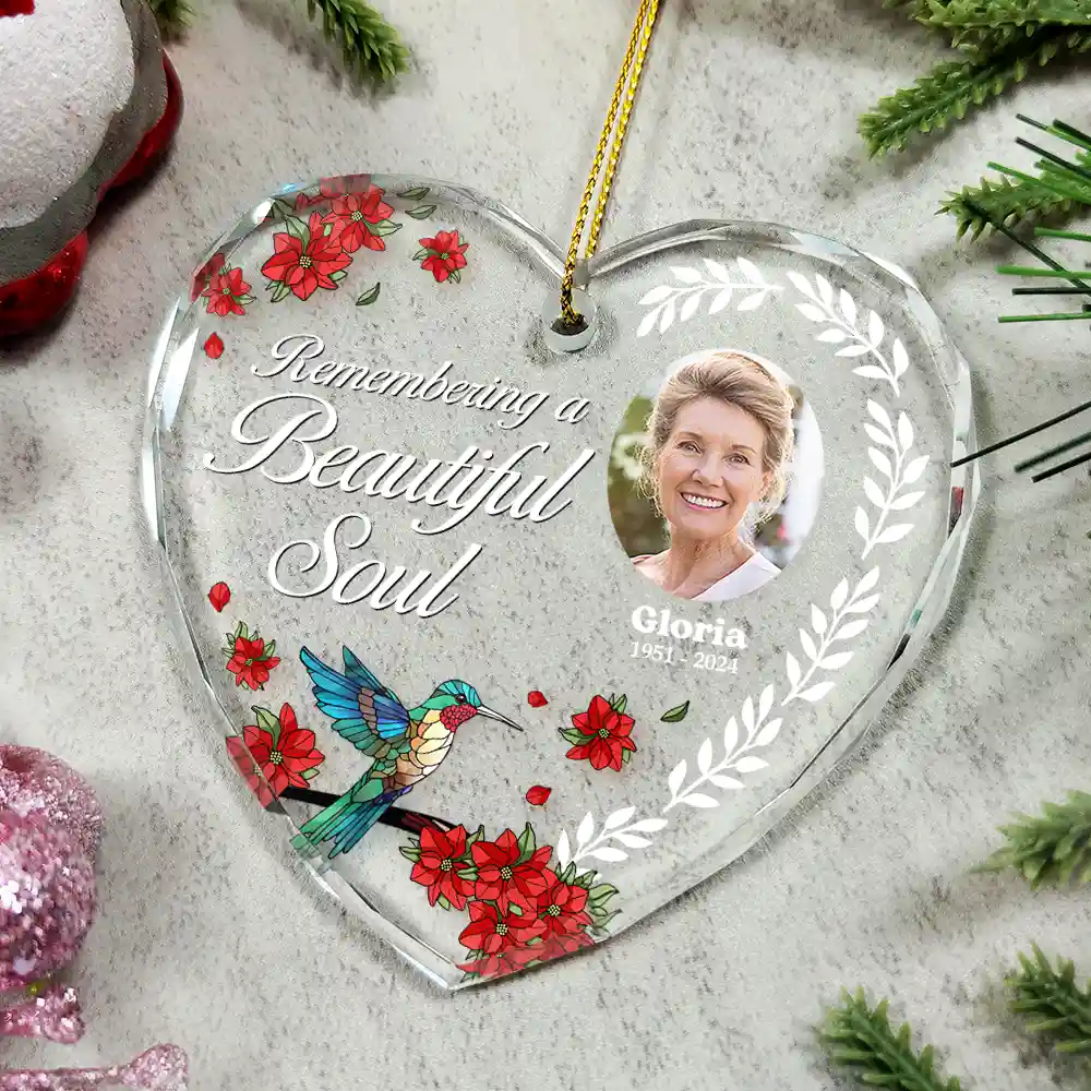 Custom Photo Remembering A Beautiful Soul - Personalized Heart Shaped Glass Ornament - Image 4