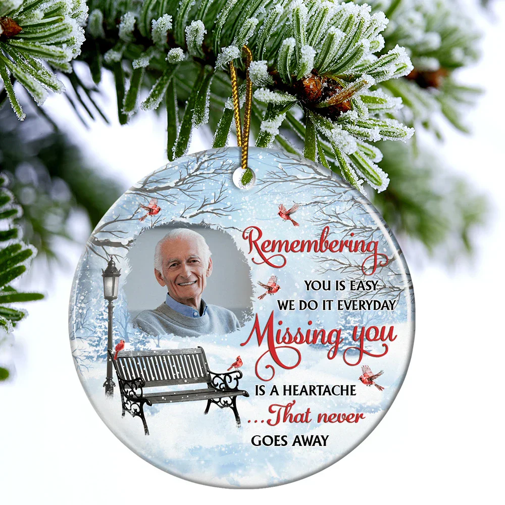 Custom Photo Remembering You Is Easy Memorial - Personalized Circle Ceramic Ornament - Image 4