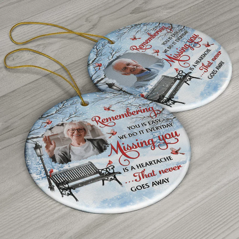 Custom Photo Remembering You Is Easy Memorial - Personalized Circle Ceramic Ornament - Image 6