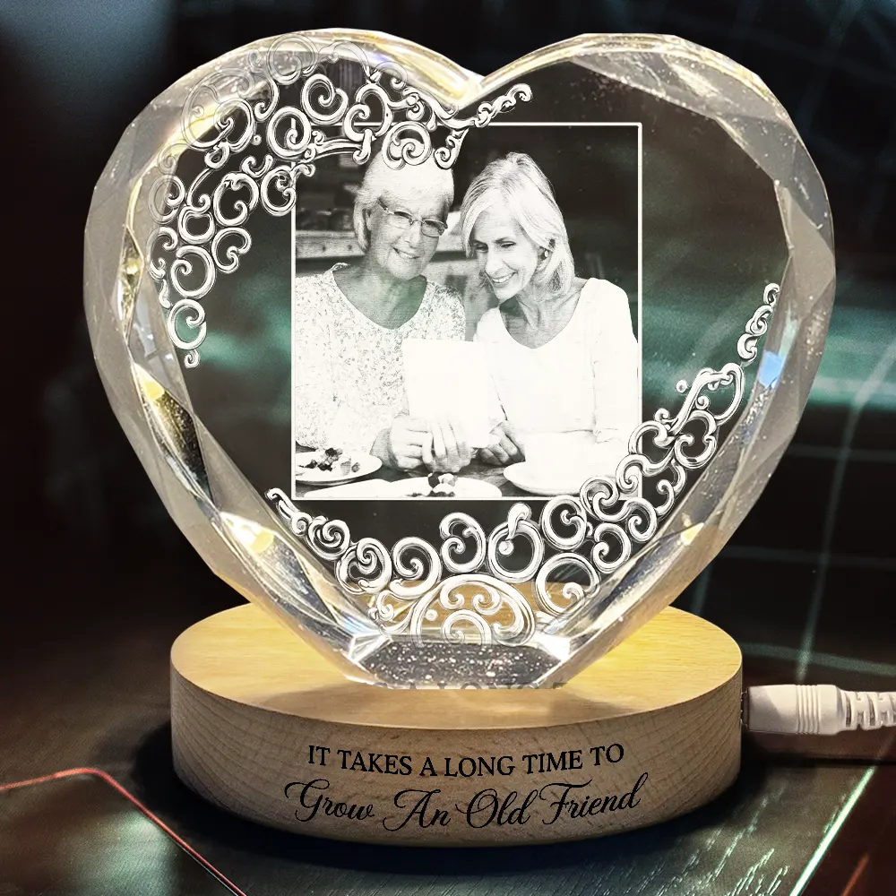 Custom Photo Right In The Throat Bestie - Personalized Crystal Heart Shaped Lamp - Image 3