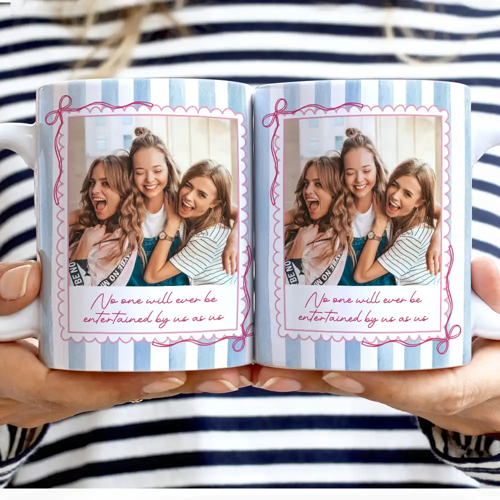 Custom Photo Right In The Throat Besties Stripe Style - Personalized White Edge-to-Edge Mug - Image 2