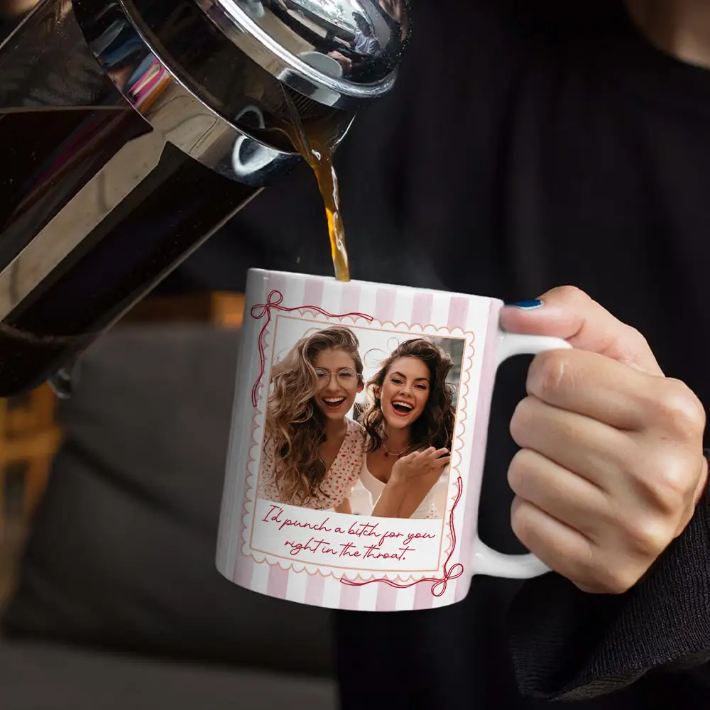 Custom Photo Right In The Throat Besties Stripe Style - Personalized White Edge-to-Edge Mug - Image 4