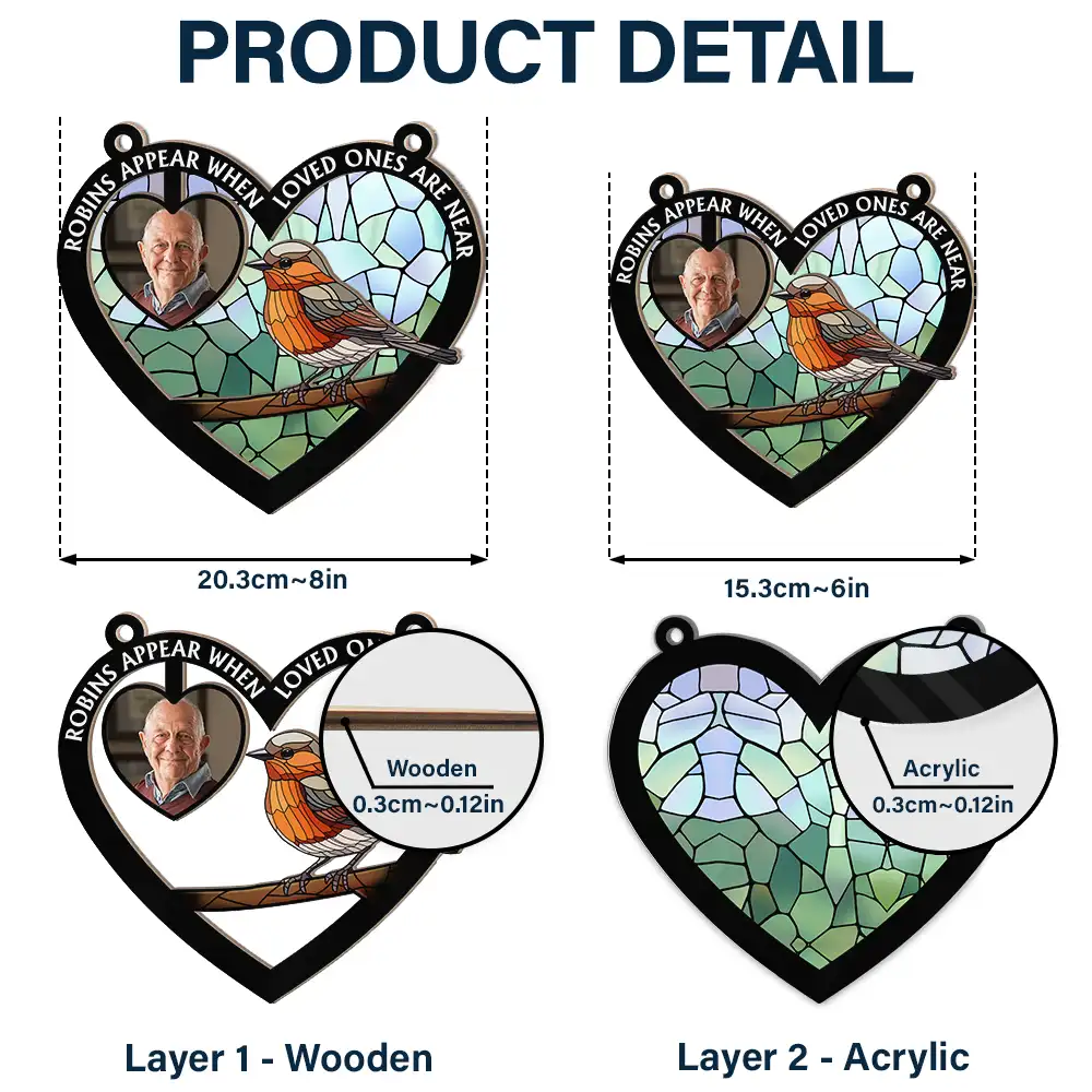 Custom Photo Robins Appear When Loved Ones Are Near - Personalized Window Hanging Suncatcher Ornament - Image 5