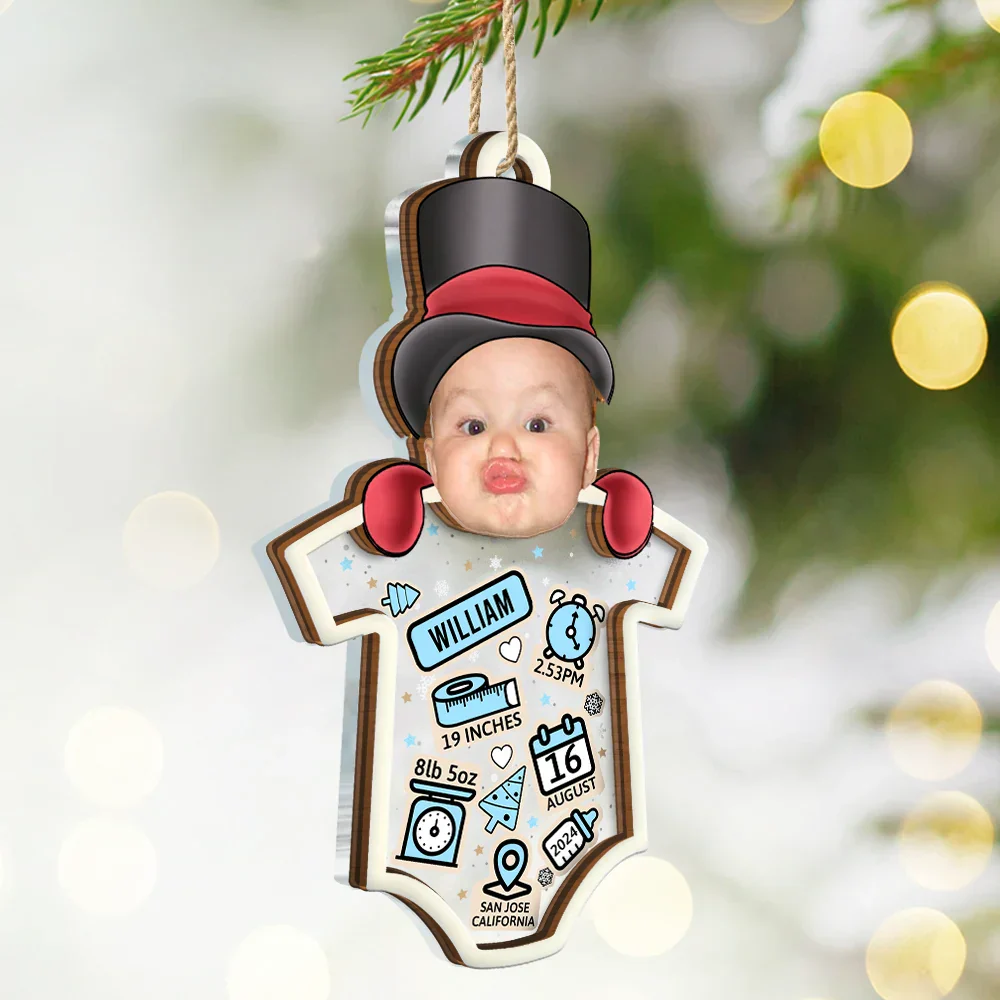 Custom Photo Santa Baby First Christmas - Personalized 2-Layered Mix Ornament - Image 3