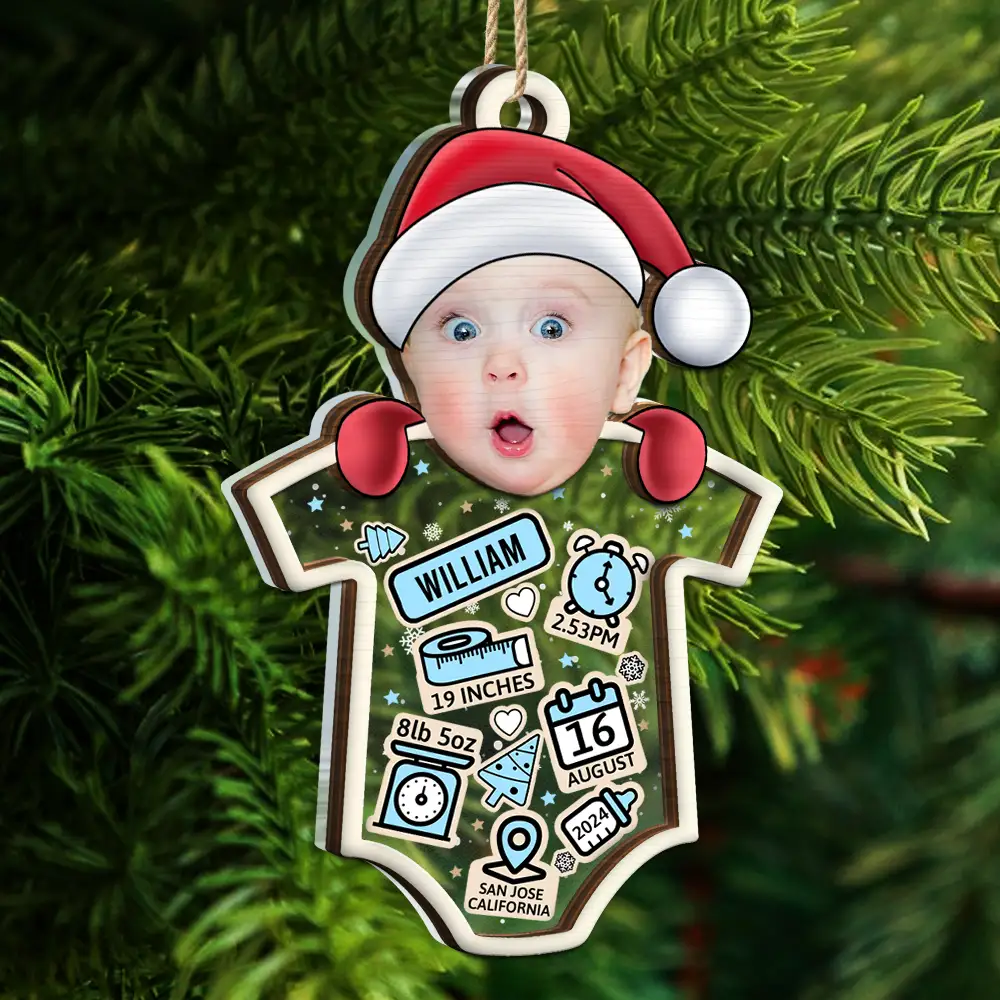 Custom Photo Santa Baby First Christmas - Personalized 2-Layered Mix Ornament - Image 6