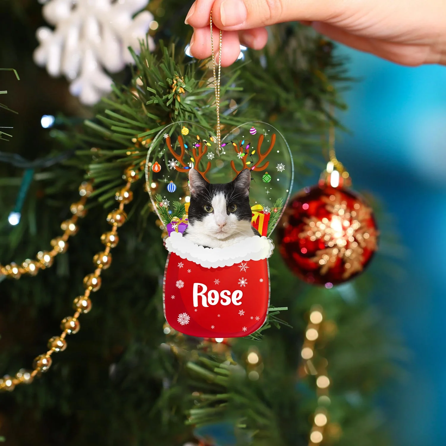 Custom Photo Santa Bag - Gift For Pet Lovers - Personalized Custom Shaped Acrylic Ornament - Image 5