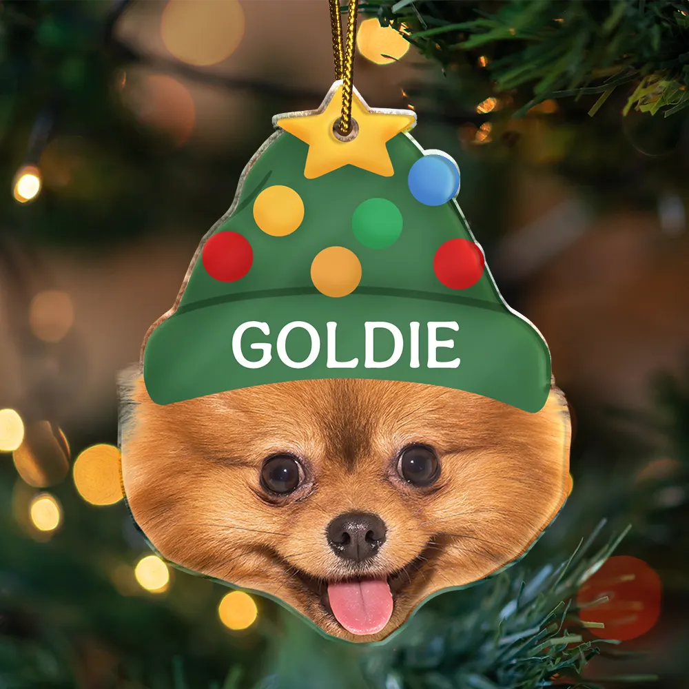 Custom Photo Santa Hat Dog Cat Pet Face - Personalized Custom Shaped Acrylic Ornament - Image 4
