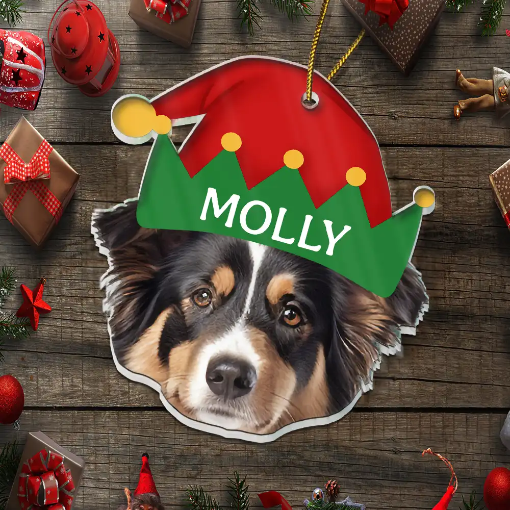 Custom Photo Santa Hat Dog Cat Pet Face - Personalized Custom Shaped Acrylic Ornament - Image 6