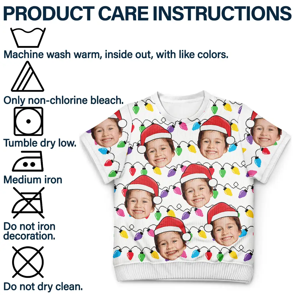 Custom Photo Santa Hat Funny Family Face - Personalized Short Sleeve Sweater - Image 8