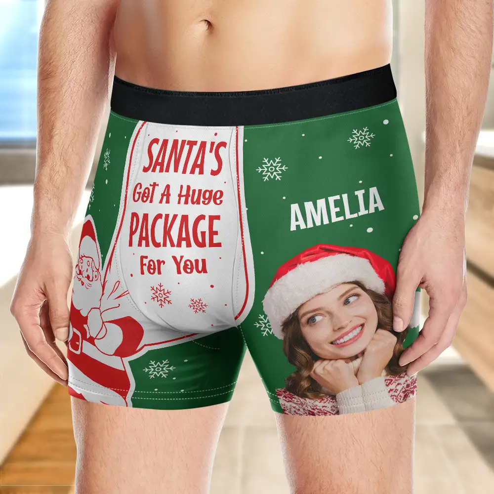 Custom Photo Santa's Got A Huge Package For You - Personalized Men's Boxer Briefs - Image 4