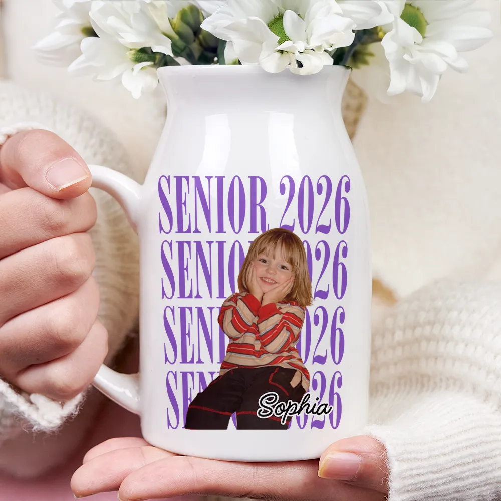 Custom Photo Senior Vintage Portrait - Personalized Ceramic Flower Vase - Image 4